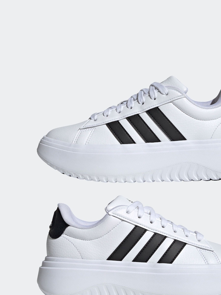 adidas White/Black Sportswear Grand Court Platform Trainers - Image 5 of 8