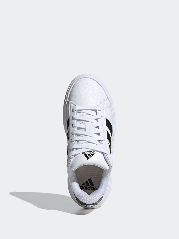 adidas White/Black Sportswear Grand Court Platform Trainers - Image 6 of 8