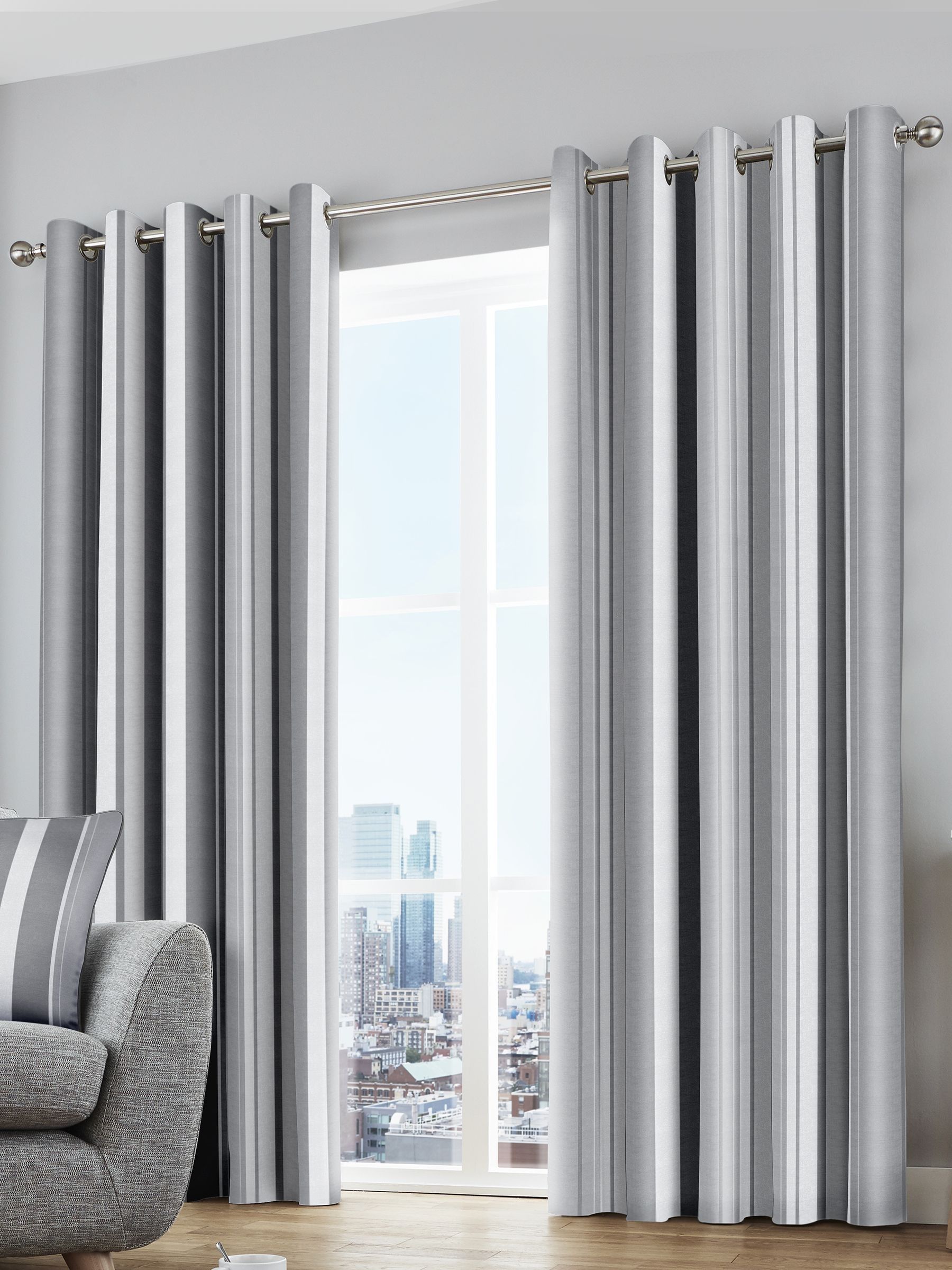 Buy Fusion Grey/White Whitworth Eyelet Curtains from the Next UK online