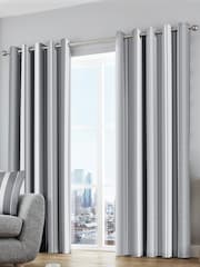 Fusion Grey/White Whitworth Eyelet 100% Cotton Curtains - Image 1 of 1