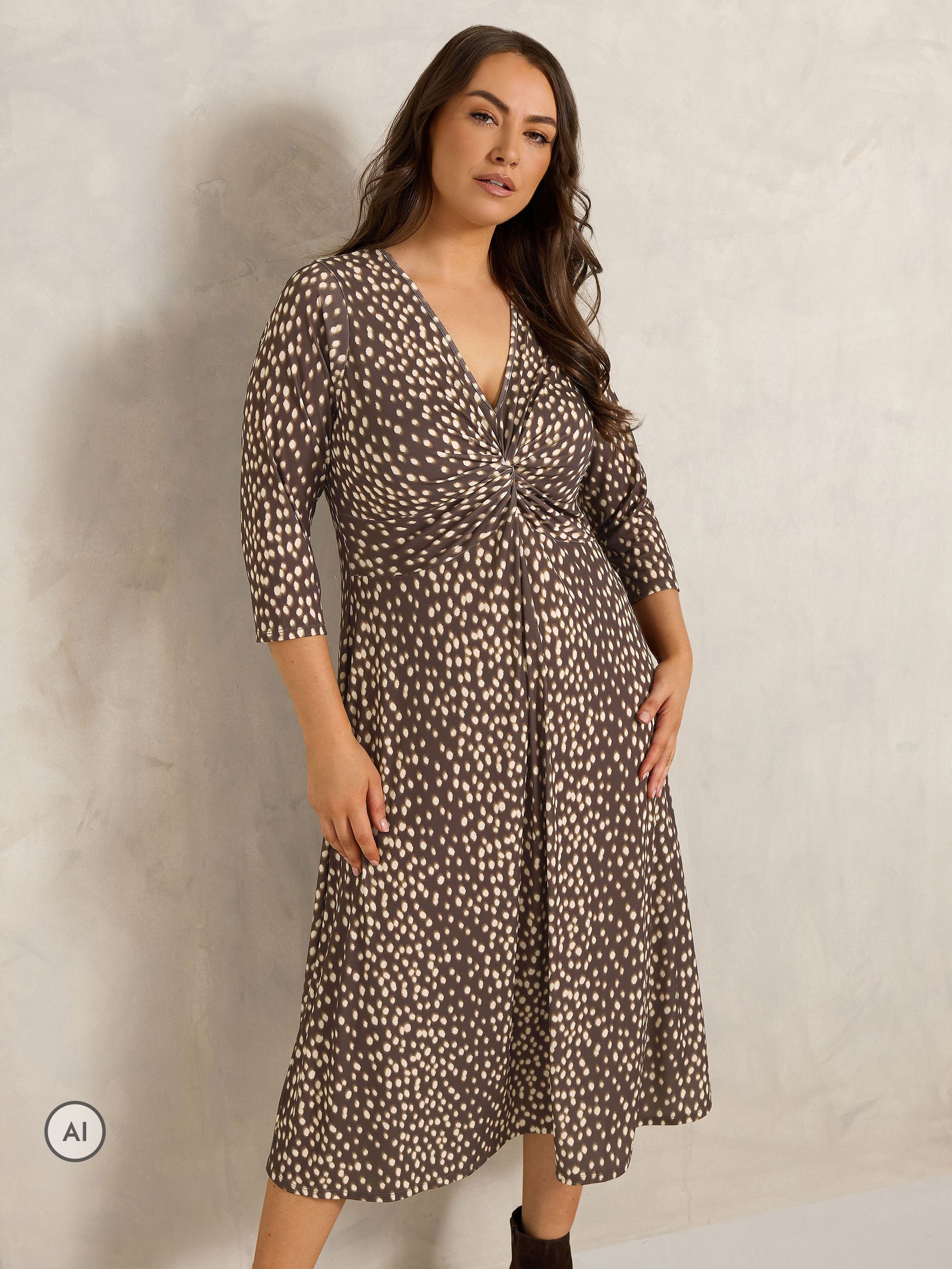 Evans Women's Brown Deer Spot Twist Dress - Image 1