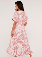 Apricot Pink Silhouette Palm Leaves Wrap Dress - Image 2 of 4
