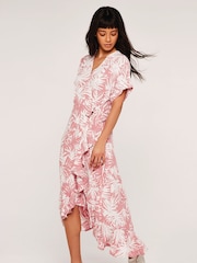 Apricot Pink Silhouette Palm Leaves Wrap Dress - Image 3 of 4