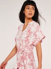 Apricot Pink Silhouette Palm Leaves Wrap Dress - Image 4 of 4