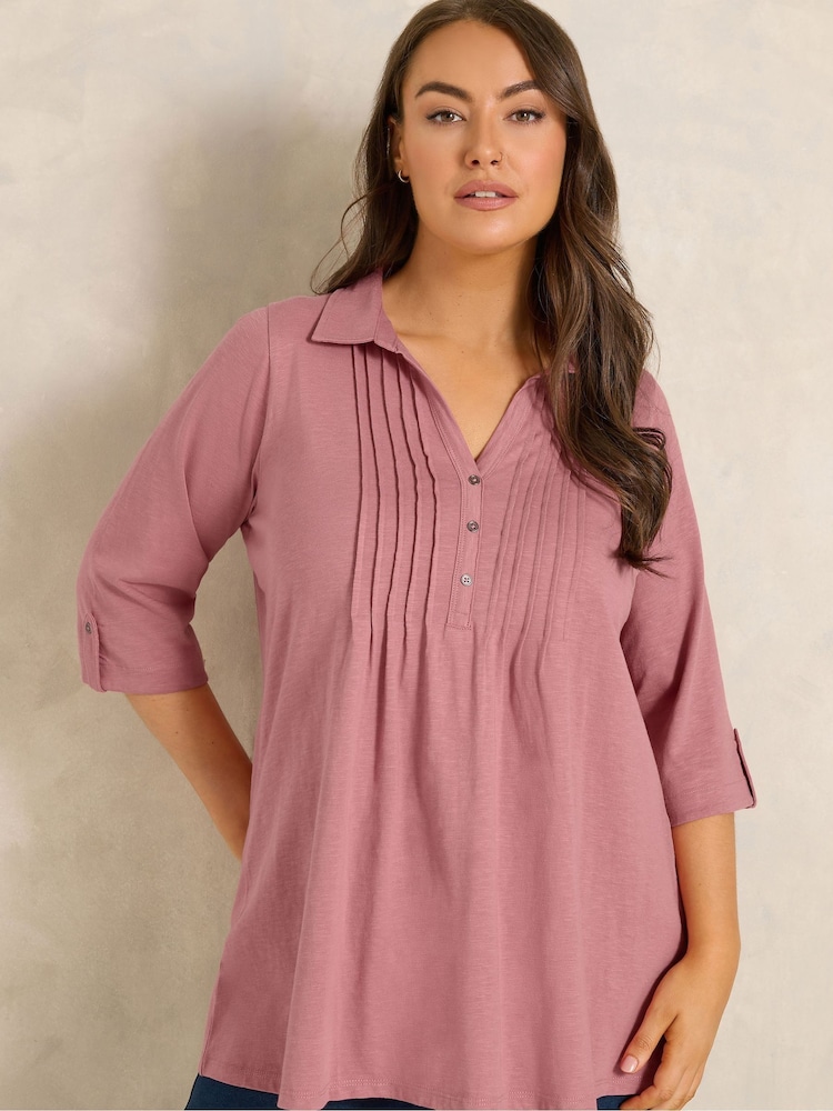 Evans Pink Pintuck Henley Top - Image 1 of 6 Evans Pink Pintuck Henley Top - Image 1 of 6