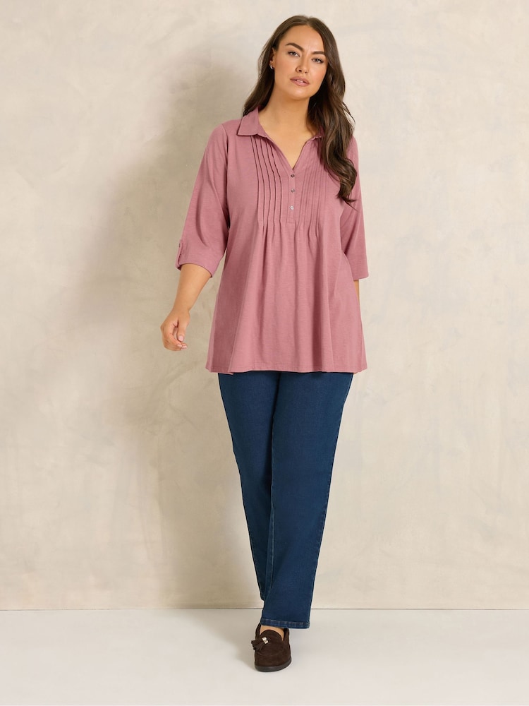 Evans Pink Pintuck Henley Top - Image 2 of 6 Evans Pink Pintuck Henley Top - Image 2 of 6