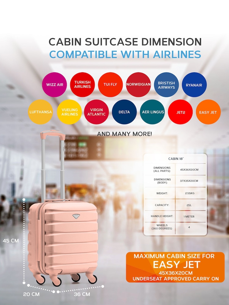 Flight Knight 45x36x20cm EasyJet Underseat 4 Wheel ABS Hard Case Cabin Carry On Hand Luggage - Image 3 of 7