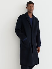 Reiss Navy Eclipse Wool-Blend Blindseam Relaxed-Fit Coat - Image 1 of 6