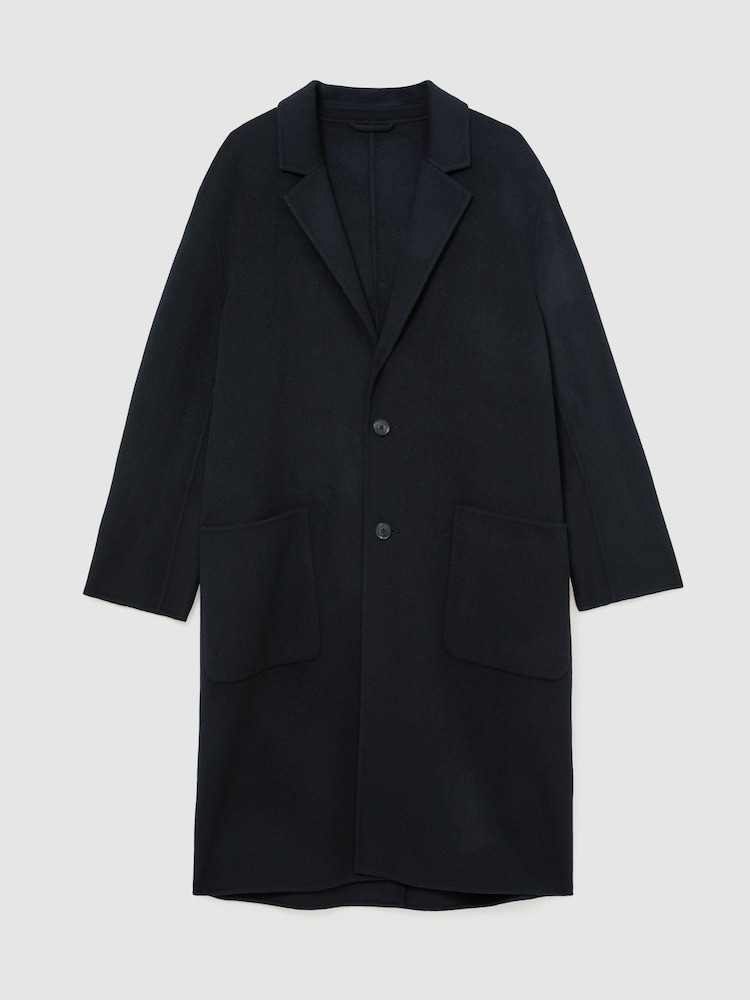 Reiss Navy Eclipse Wool-Blend Blindseam Relaxed-Fit Coat - Image 2 of 6 Reiss Navy Eclipse Wool-Blend Blindseam Relaxed-Fit Coat - Image 2 of 6