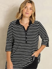 Evans Black Stripe Pintuck Henley Top - Image 1 of 6
