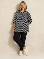 Evans Black Stripe Pintuck Henley Top - Image 2 of 6