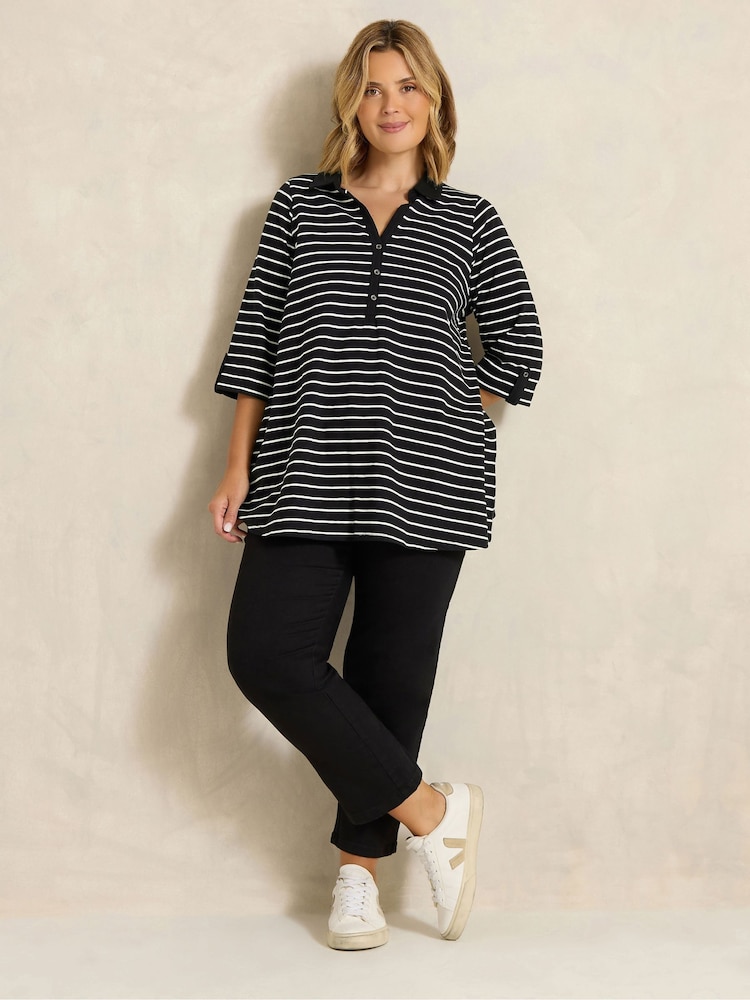 Evans Black Stripe Pintuck Henley Top - Image 2 of 6 Evans Black Stripe Pintuck Henley Top - Image 2 of 6
