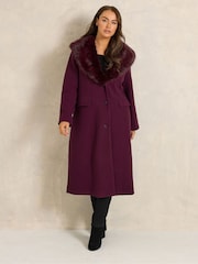 أرجواني - Evans Faux Fur Collar Coat - صورة 1 من 7