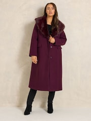 أرجواني - Evans Faux Fur Collar Coat - صورة 2 من 7
