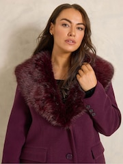 أرجواني - Evans Faux Fur Collar Coat - صورة 5 من 7