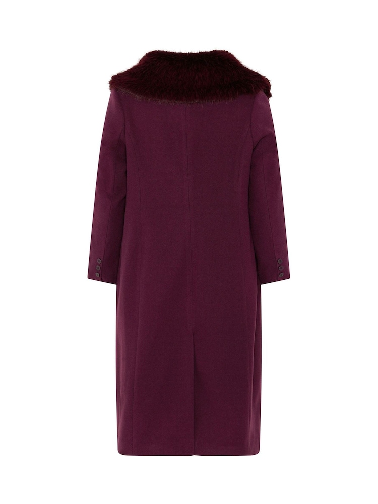 أرجواني - Evans Faux Fur Collar Coat - صورة 7 من 7 أرجواني - Evans Faux Fur Collar Coat - صورة 7 من 7