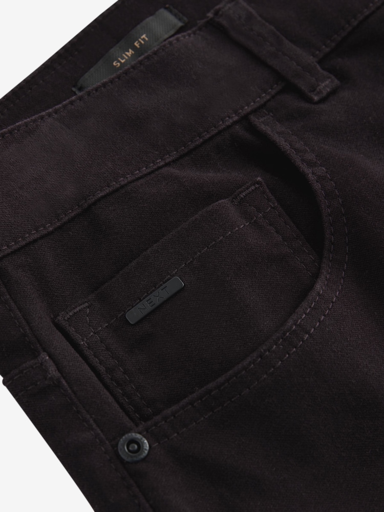 Burgundy Red Dark Slim Fit Soft Touch 5 Pocket Jean Style Trousers - Image 10 of 12