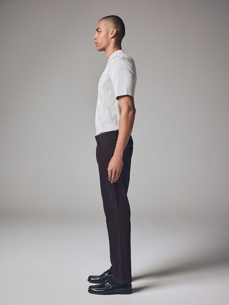 Burgundy Red Dark Slim Fit Soft Touch 5 Pocket Jean Style Trousers - Image 3 of 12