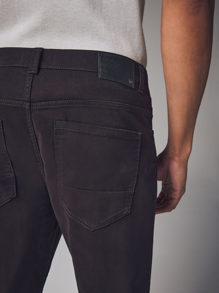 Burgundy Red Dark Slim Fit Soft Touch 5 Pocket Jean Style Trousers - Image 5 of 12