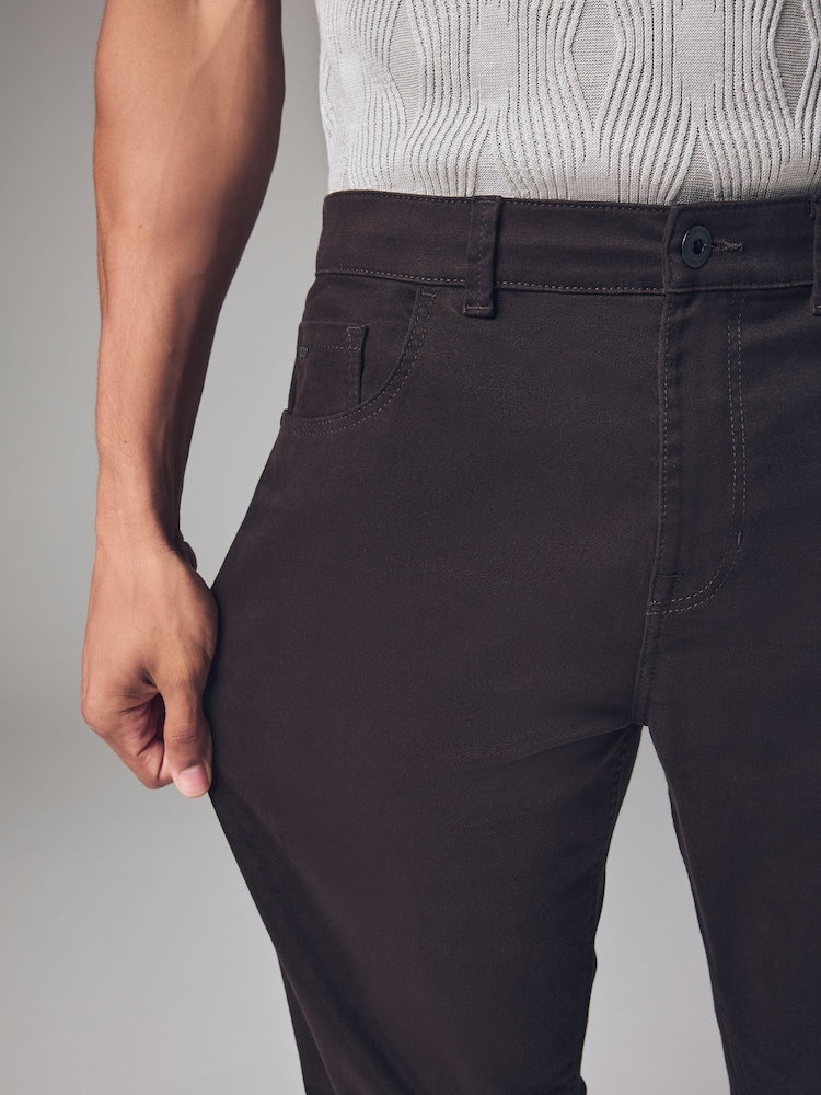 Burgundy Red Dark Slim Fit Soft Touch 5 Pocket Jean Style Trousers - Image 6 of 12
