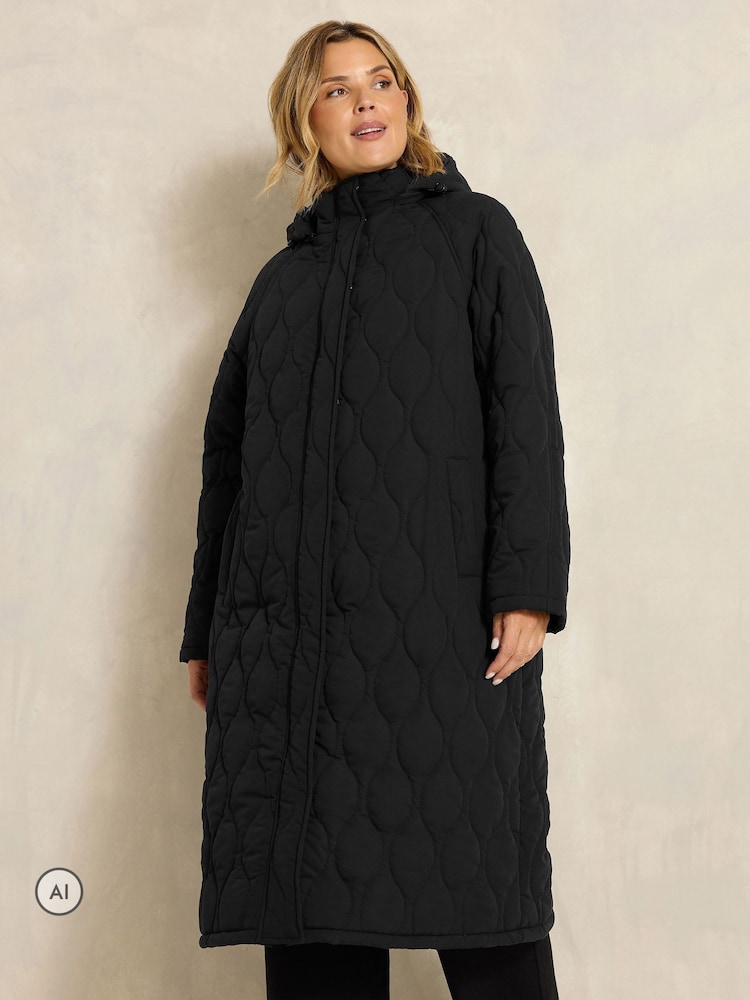 أسود - Evans Quilted Longline Coat - صورة 1 من 6 أسود - Evans Quilted Longline Coat - صورة 1 من 6