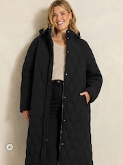 أسود - Evans Quilted Longline Coat - صورة 2 من 6