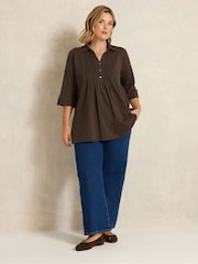 Evans Brown Pintuck Henley Top - Image 2 of 6