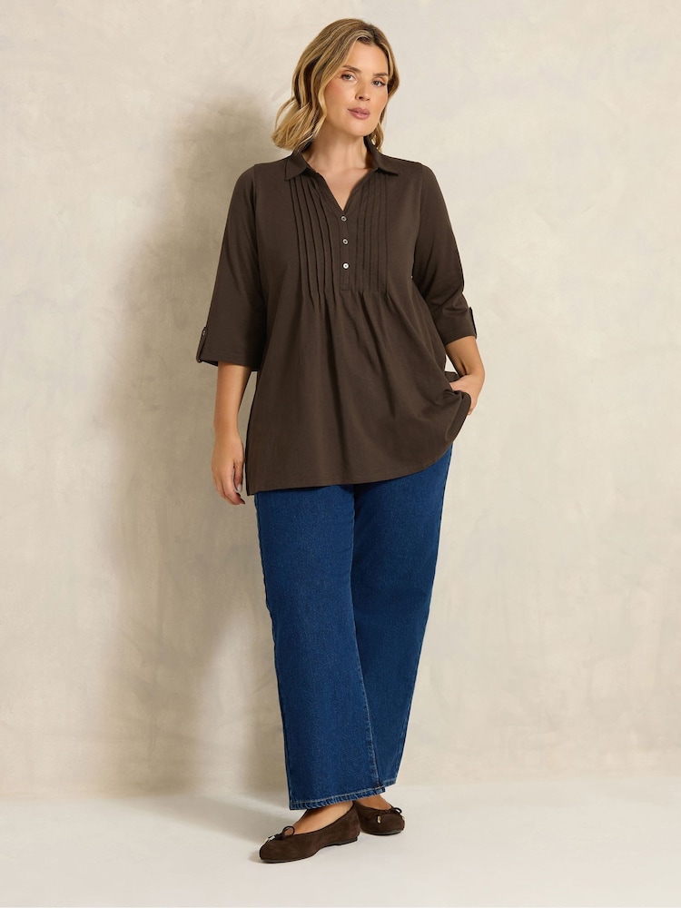 Evans Brown Pintuck Henley Top - Image 2 of 6 Evans Brown Pintuck Henley Top - Image 2 of 6