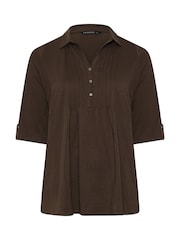 Evans Brown Pintuck Henley Top - Image 5 of 6