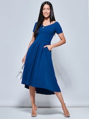 Jolie Moi Blue Off Shoulder Dip Hem Dress - Image 1 of 5