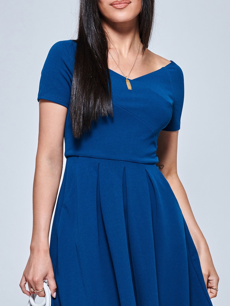 Jolie Moi Blue Off Shoulder Dip Hem Dress - Image 5 of 5 Jolie Moi Blue Off Shoulder Dip Hem Dress - Image 5 of 5