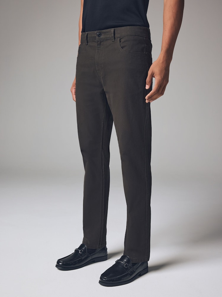 Green Khaki Slim Fit Soft Touch 5 Pocket Jean Style Trousers - Image 2 of 12