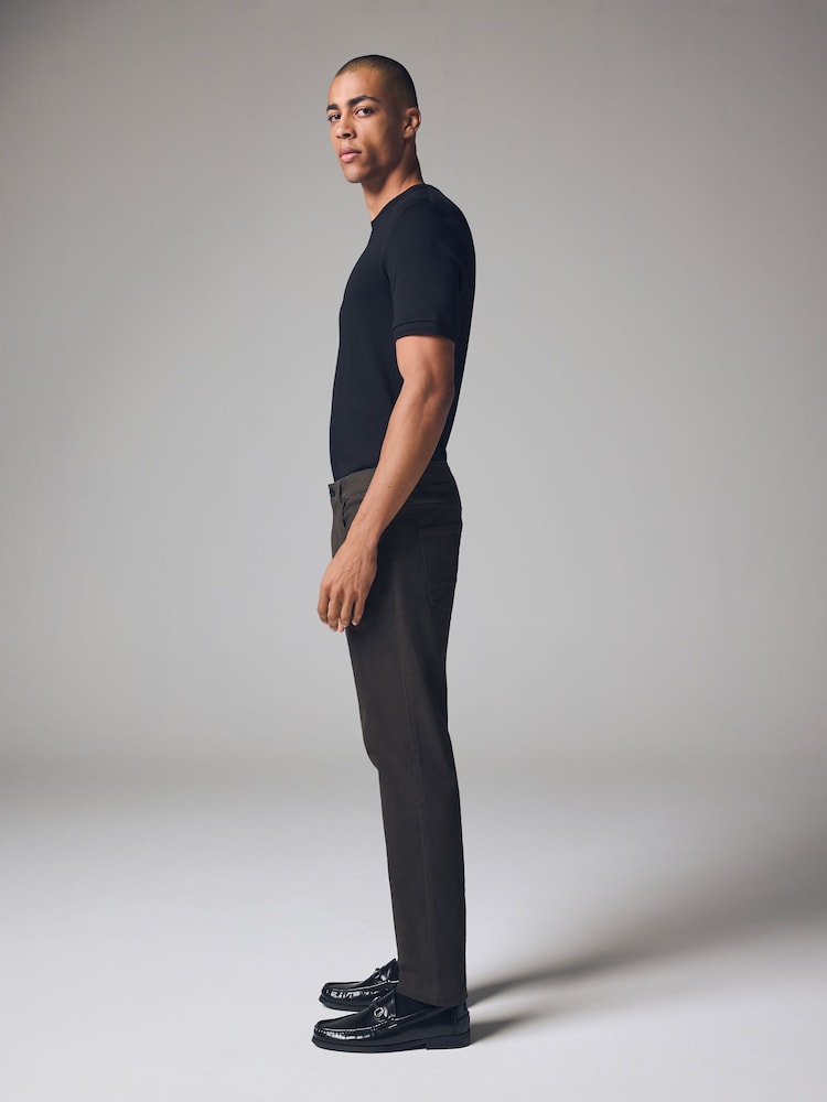 Green Khaki Slim Fit Soft Touch 5 Pocket Jean Style Trousers - Image 4 of 12
