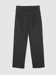 Gris de charbon de bois - Pantalons plissés Reiss Farrel en flanelle de laine en mélange, coupe décontractée - Image 2 sur 6