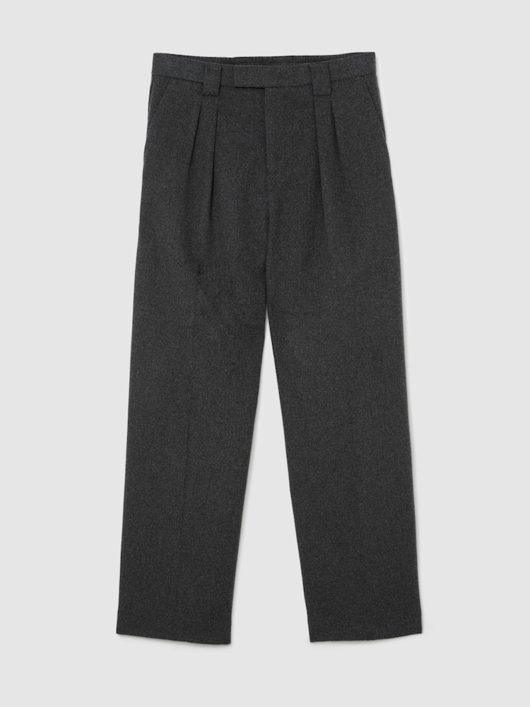 Gris de charbon de bois - Pantalons plissés Reiss Farrel en flanelle de laine en mélange, coupe décontractée - Image 2 sur 6