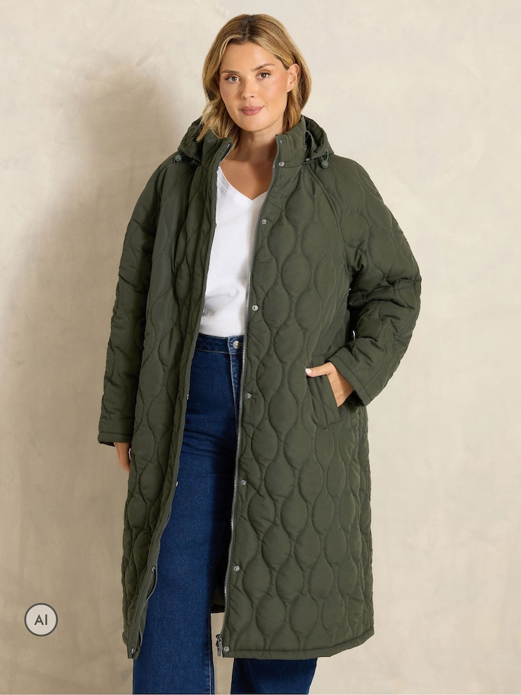 أخضر - Evans Quilted Longline Coat - صورة 1 من 6 أخضر - Evans Quilted Longline Coat - صورة 1 من 6