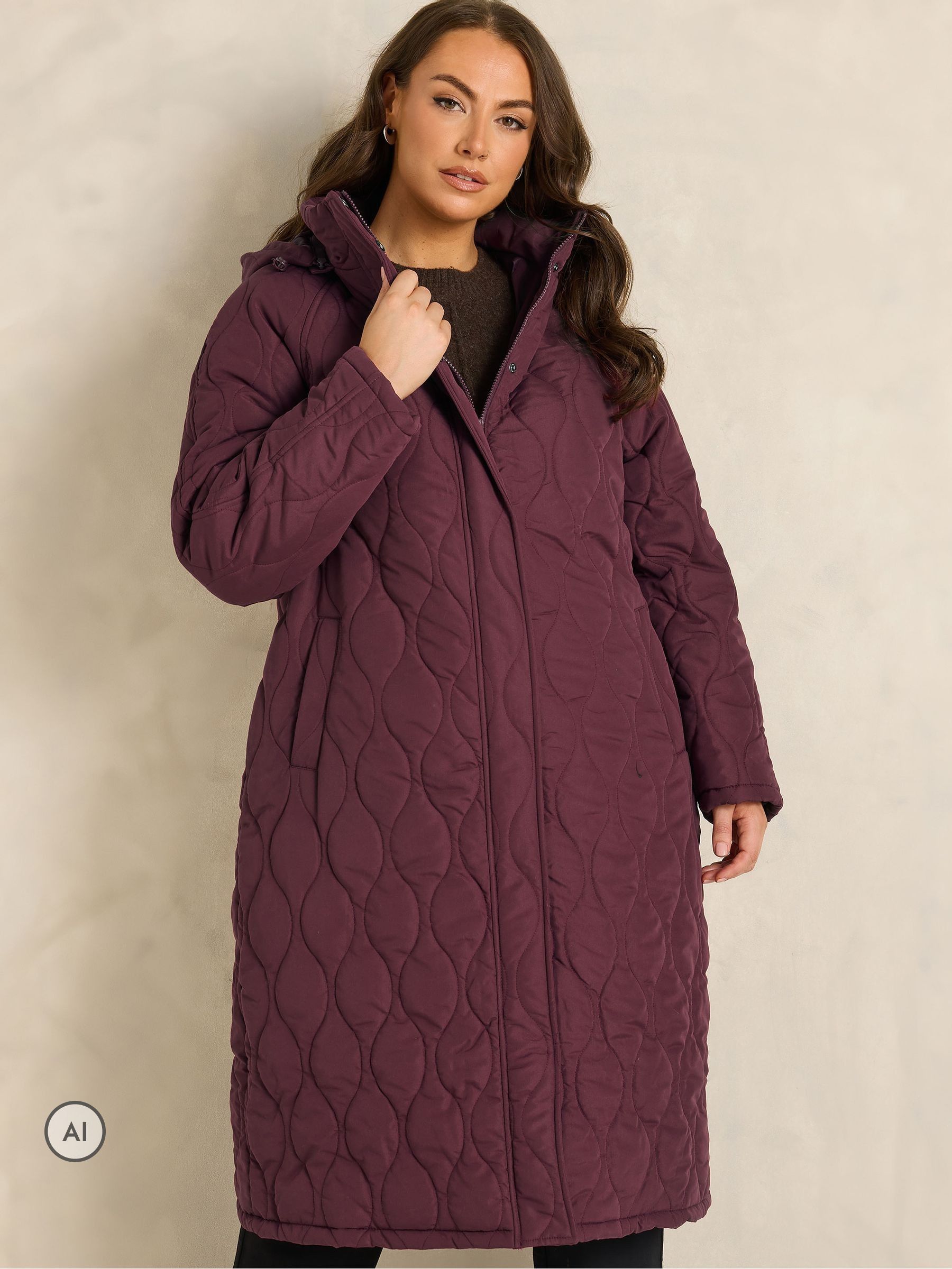 Evans Women's Burgundy Quilted Longline Coat In | : Size 30-32 - Image 2