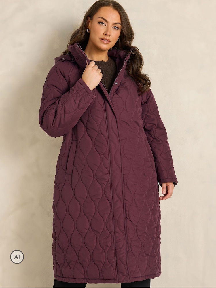 Evans Red Quilted Longline Coat - Image 1 of 6 Evans Red Quilted Longline Coat - Image 1 of 6