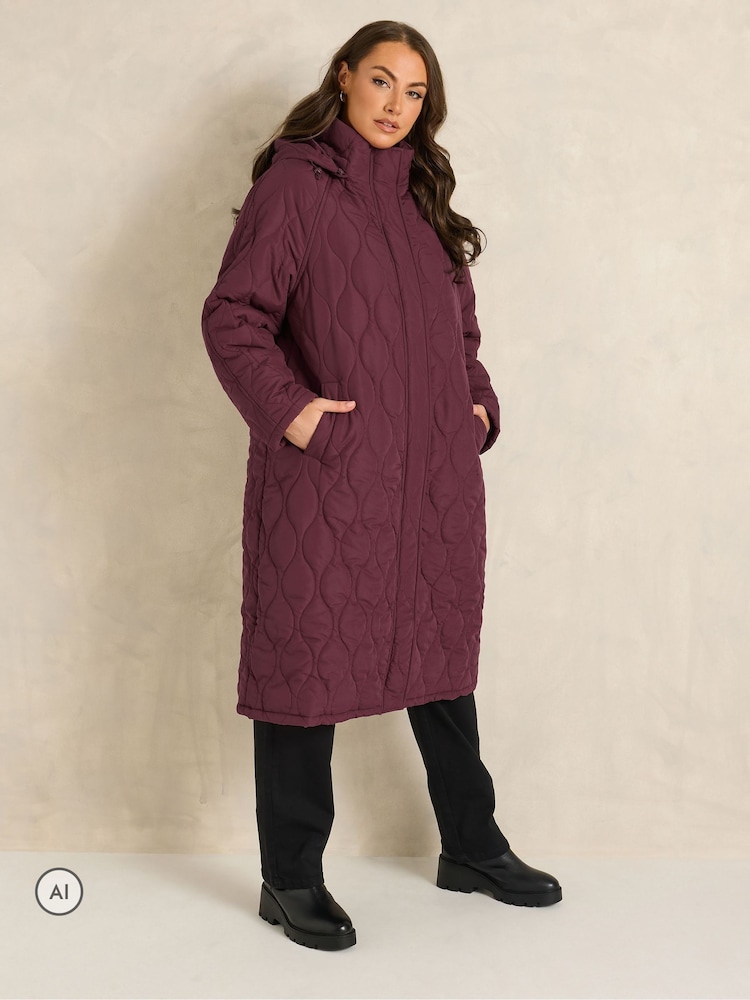 Evans Red Quilted Longline Coat - Image 2 of 6 Evans Red Quilted Longline Coat - Image 2 of 6