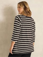 Evans Brown Stripe V-Neck Cotton Top - Image 3 of 6
