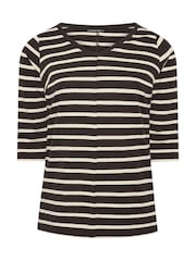 Evans Brown Stripe V-Neck Cotton Top - Image 5 of 6