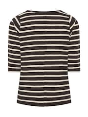 Evans Brown Stripe V-Neck Cotton Top - Image 6 of 6