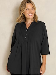 Evans Black Pintuck Henley Top - Image 1 of 6