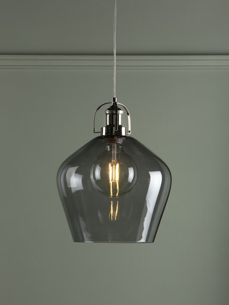 Laura Ashley Grey Rye Smoked Glass Pendant Ceiling Light - Image 1 of 6
