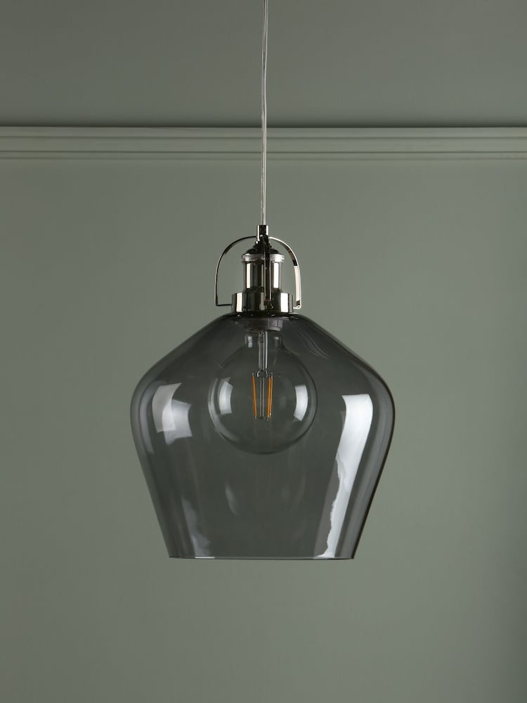 Laura Ashley Grey Rye Smoked Glass Pendant Ceiling Light - Image 2 of 6