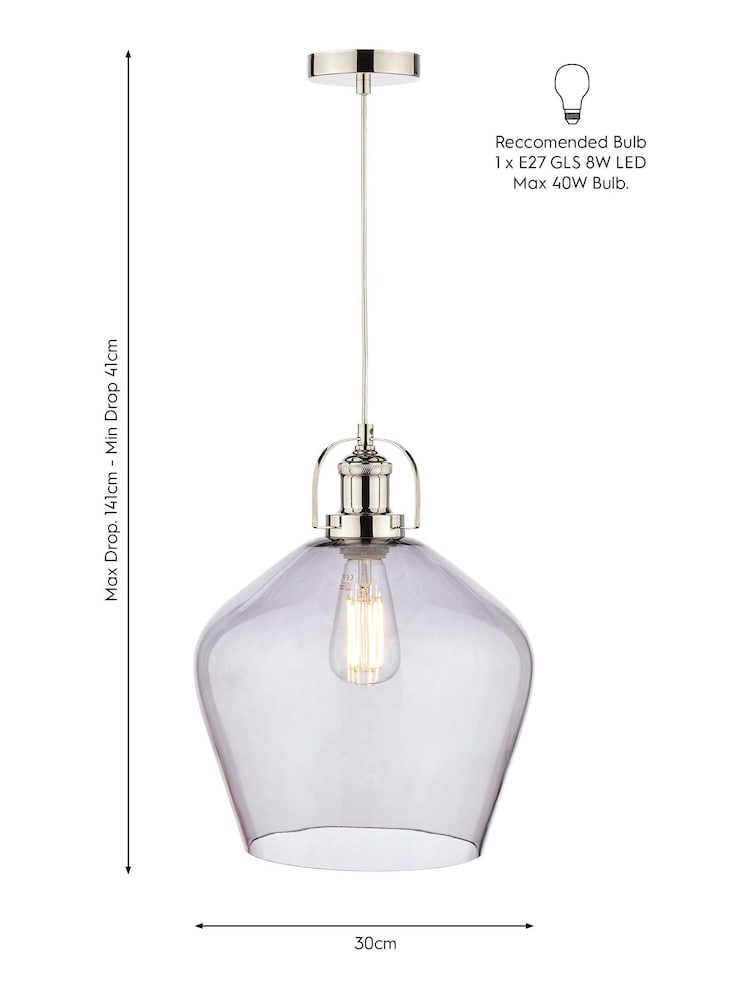 Laura Ashley Grey Rye Smoked Glass Pendant Ceiling Light - Image 6 of 6