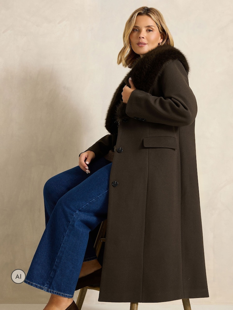 بني - Evans Faux Fur Collar Coat - صورة 2 من 6 بني - Evans Faux Fur Collar Coat - صورة 2 من 6