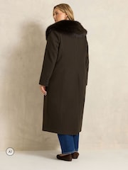 بني - Evans Faux Fur Collar Coat - صورة 3 من 6