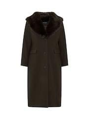 بني - Evans Faux Fur Collar Coat - صورة 5 من 6