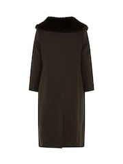 بني - Evans Faux Fur Collar Coat - صورة 6 من 6